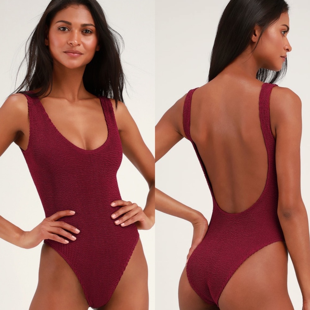 Bond-Eye Crinkle One-Piece Swimsuit in Wine